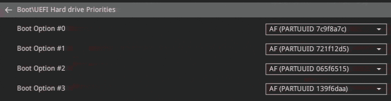 UEFI hard drive boot order