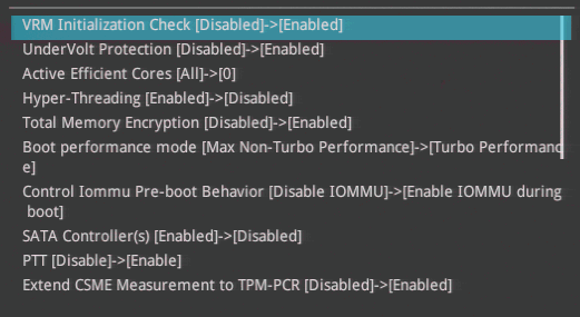 Page 1 of settings changes